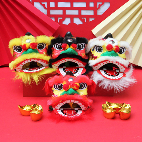 小醒狮玩具佛山迷你手偶儿童狮子头舞狮装饰手工艺品公仔拳头南狮 - 图0