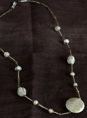 惜兰梦原创设计复古金属圆形吊坠项链手工制作银色项链创意饰品