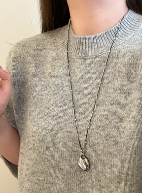 韩国博主同款银色串珠不规则双层项链女新款毛衣链百搭高级感配饰