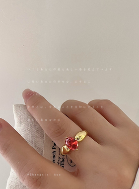 复古宫廷风红锆石开口金属戒指女轻奢质感简约优雅百搭指环戒子