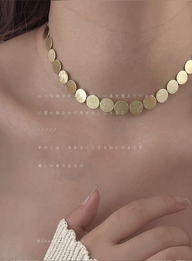 小众高级重工拉丝圆形项链女轻奢小众颈链锁骨链