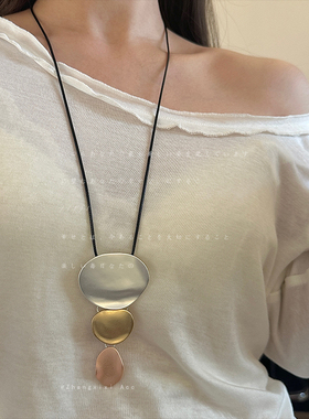 几何彩色金属黑绳项链女欧美夸张小众个性百搭气质时尚颈链毛衣链