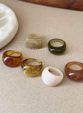 韩国小众简约几何树脂纹理戒指女高级感个性时尚气质百搭指环戒子