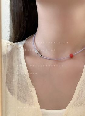 新中式紫色串珠项链女清新时尚优雅轻奢复古精致百搭颈链锁骨链