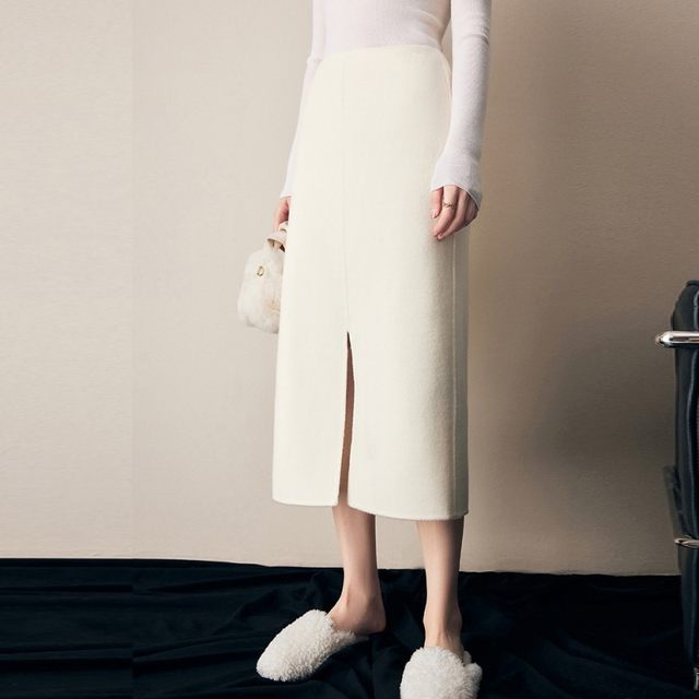 Minimalist wool double-sided skirt