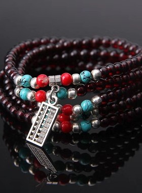 民族风女士仿石榴石手链3圈手链手串小礼品