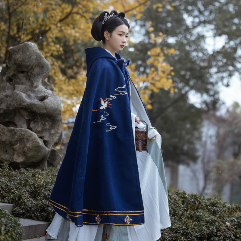 千韵岗洛雪斗篷连帽长款刺绣汉服 千韵岗汉服
