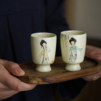 Original Design Ceramic Tea Cup Handmade Hand-painted Peking Opera Ancient Wind Small Frescoed Kongfu Tea Tasting Smelling Cup Gift Box Dress