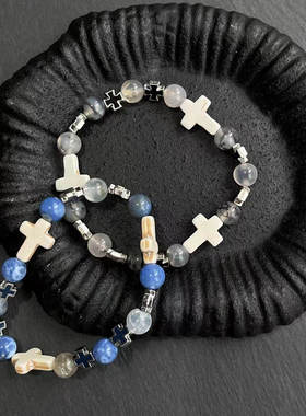 CGYYDS珐琅十字架个性小众玛瑙渐变手链INS风夏日潮流男女手串