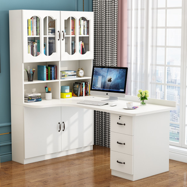 Solid wood corner desk bookshelf study desktop computer table