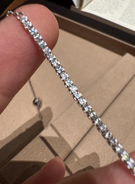 极简日系925纯银爆闪一字排钻手链温柔极细满钻叠戴手饰