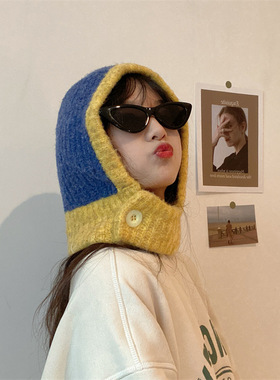 小众ins网红巴拉克拉法帽冬季围脖围巾一体针织毛线帽保暖套头帽
