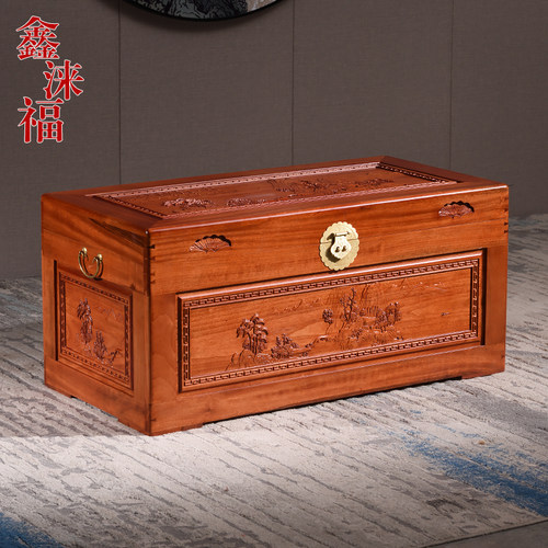 香樟木箱子全香樟木实木婚嫁箱衣箱字画书画箱储物仿古收藏箱 - 图0