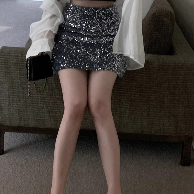 Gold velvet skirt, sequin hip-hugging skirt, autumn and winter style