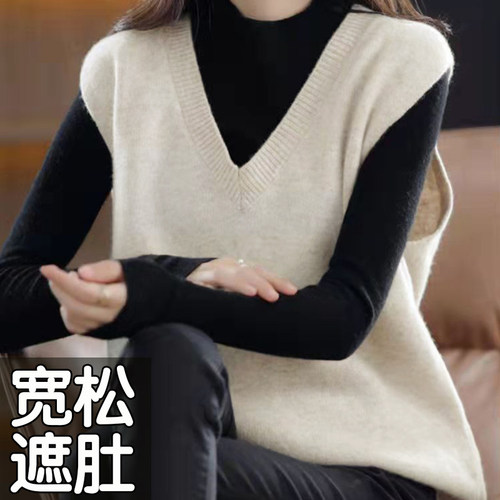 大码针织马甲背心女宽松坎肩套头毛衣毛线马夹无袖上衣胖mm春秋冬 - 图2