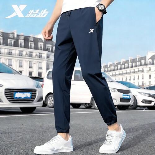 特步运动裤男2026夏季新款束脚裤子男士休闲长裤冰丝黑薄款速干裤 - 图2