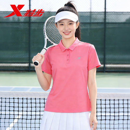 特步polo衫女短袖2026新款夏季透气速干翻领半袖正品女士运动上衣 - 图1