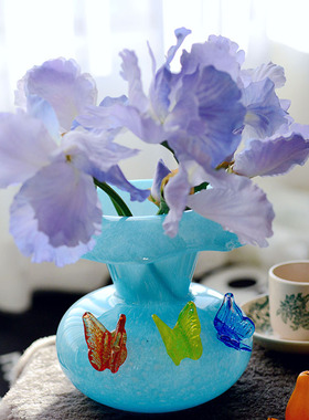 中古风轻奢手工玻璃花瓶花器摆件客厅玄关创意水培干花插花花瓶