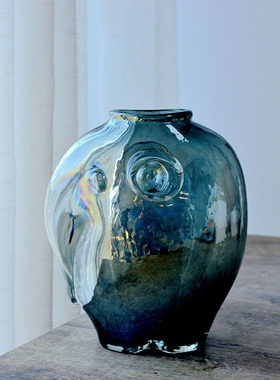 海曼尼简约透明玻璃花瓶手工水培家居客厅插花摆件装饰艺品1006
