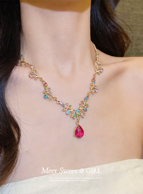 法式复古蝴蝶结项链锁骨链耳钉