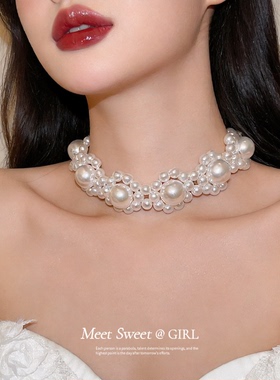 花朵珍珠项链颈链choker