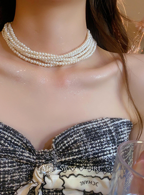 多层叠戴珍珠项链轻奢小众气质