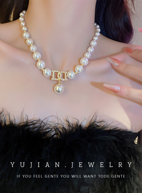 字母珍珠项链锁骨链女气质名媛