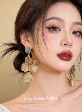 新中式花瓣流苏耳钉夸张耳环女