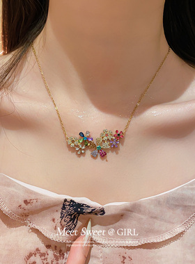 多巴胺彩色锆石花朵项链