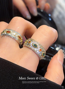 复古气质锆石纹路开口戒指女