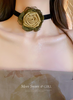 红色网纱花朵项链绑带脖颈链