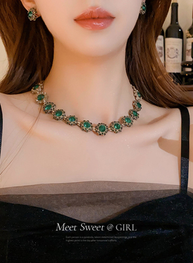 祖母绿花朵项链轻奢小众