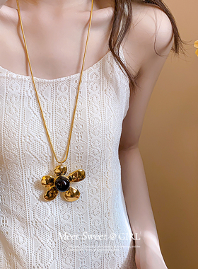 冷淡风金属花朵长链项链