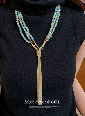 金色串珠流苏项链小众设计