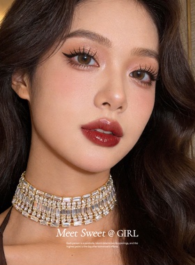 奢华镶钻方形镂空项链颈链女