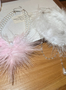 羽毛颈链choker项链毛绒