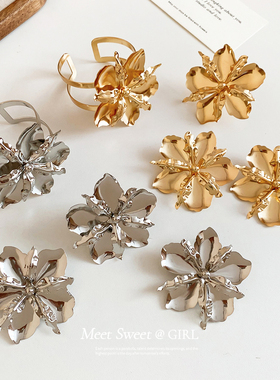 金属花朵开口手镯戒指耳钉手环女