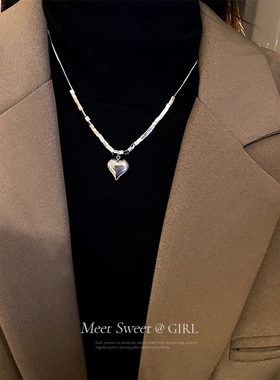 银色爱心吊坠女款毛衣链项链