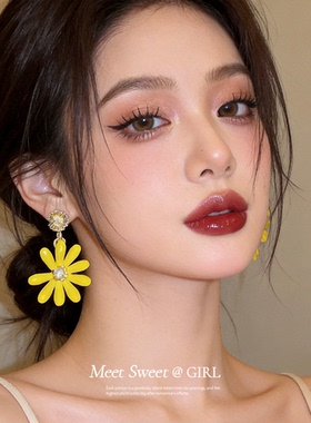 黄色花朵耳钉夏日小清新耳环女