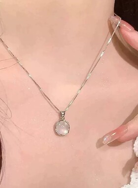 粉水晶银白水滴项链女款小众设计轻奢高级感锁骨链闺蜜七夕送女友