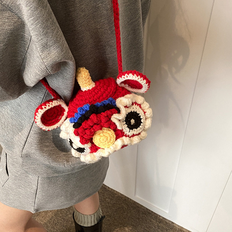 bag国潮醒狮包新款毛线钩织女包包过年喜庆单肩包迷你口红包挎包,淘宝优惠券,粉丝福利购,淘宝优惠卷