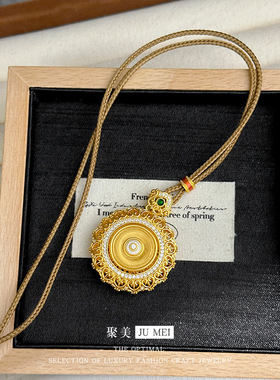 金店款古法金沙金点钻宫廷风八宝罗盘吊坠 可旋转花丝挂坠项链女