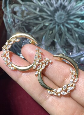 金色枝叶马眼锆石C圈耳环