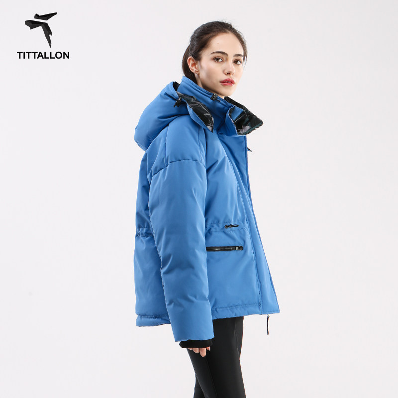 Tittallon体拓羽绒服女户外滑雪防水保暖加厚短款800蓬防风鹅绒服