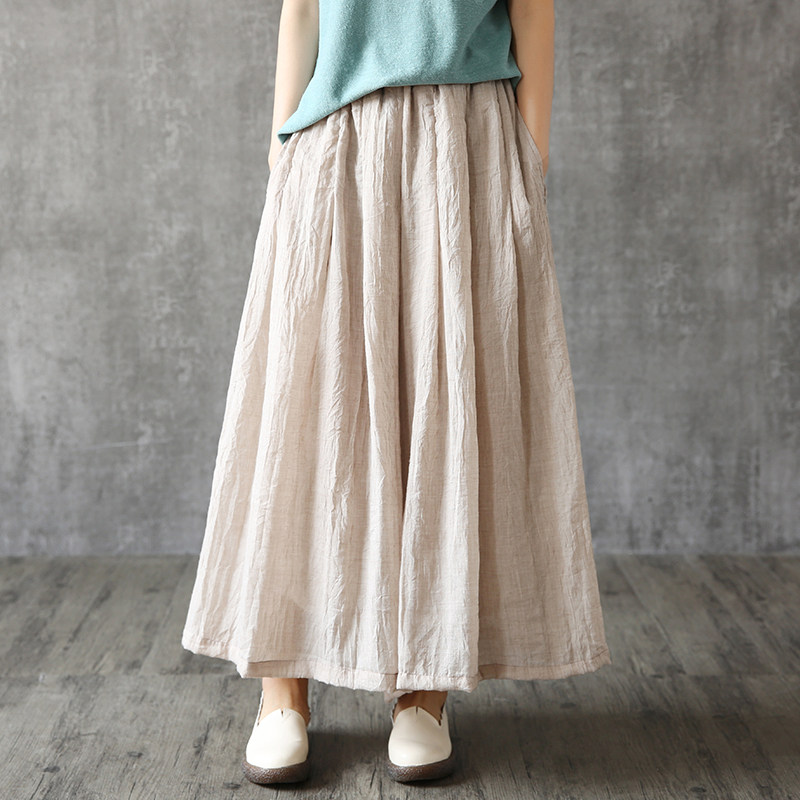 dza垂感亚麻复古高腰裙棉麻长裤子 dza休闲裤
