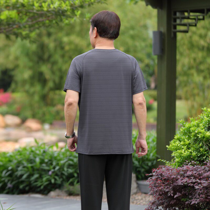 爸爸短袖冰丝男士老年人夏装t恤 frovton弗罗威顿T恤