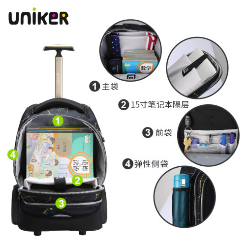Uniker可爬楼梯拉杆书包35升学生书包初高中登机包小学生拉杆书包 - 图3