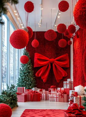 圣诞节在逃公主门店酒红装饰摆件