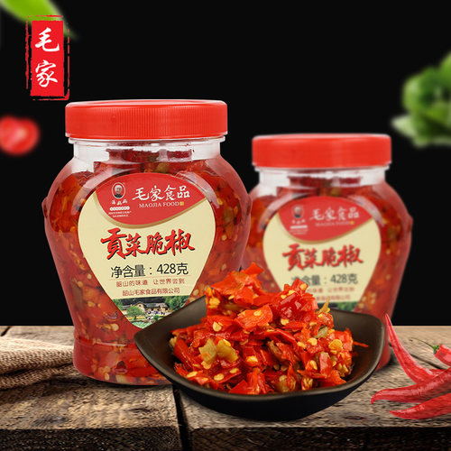 毛家饭店辣椒酱湖南贡菜脆椒蒜蓉剁椒辣椒酱下饭菜特产拌饭酱428g - 图0