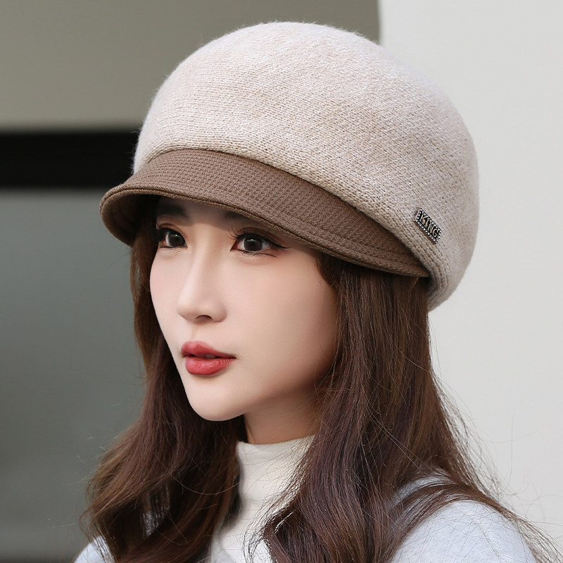 帽子女秋冬季针织保暖鸭舌帽加厚加棉贝雷帽女士妈妈帽韩版百搭款